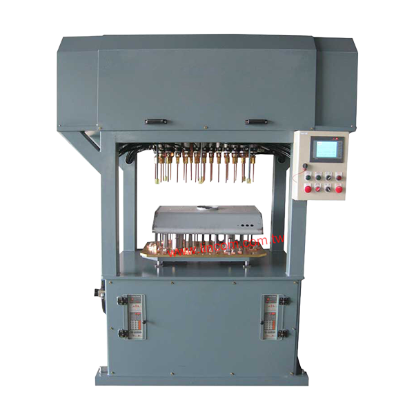 Multi spot welder for kitchen exhaust case.