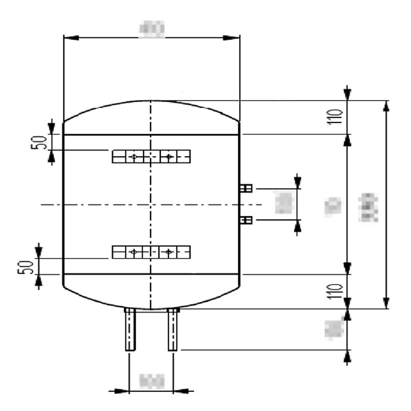 Profile drawing of water heater inner tank, 30 litre.