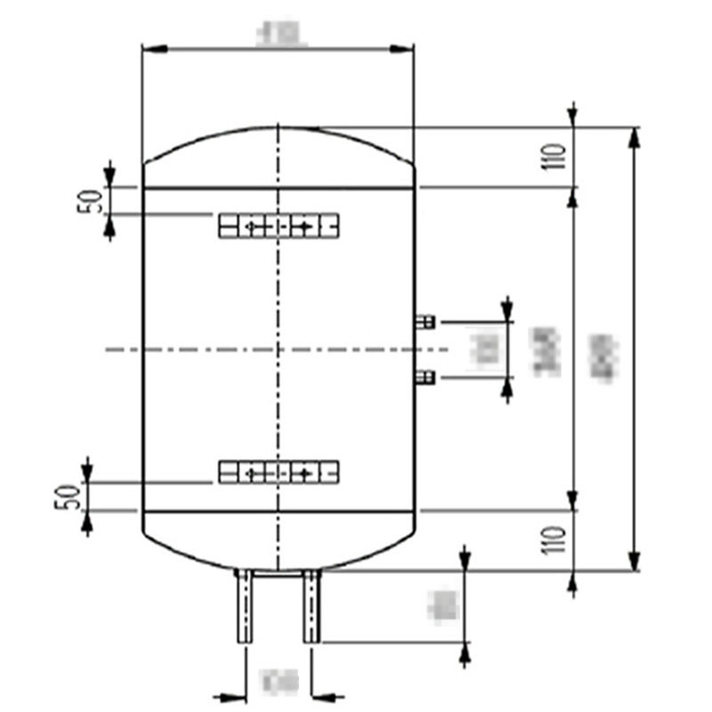Profile drawing of water heater inner tank, 50 litre.